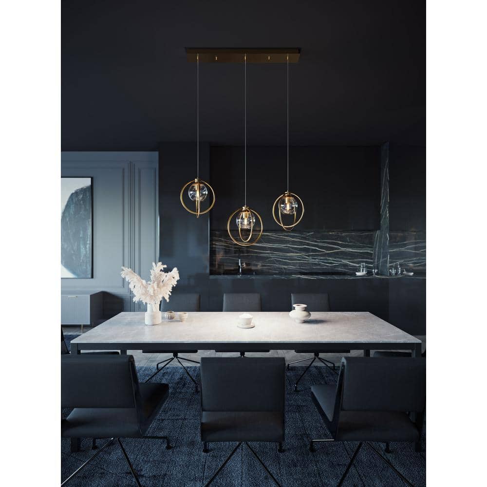 Satin Brass Jamie 36" Modern Mini-Pendant with Clear Glass Shades