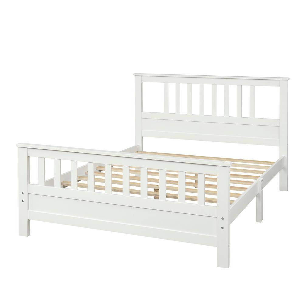 White Wood Frame Full Platform Bed with Headboard and Footboard - thumbnail 4