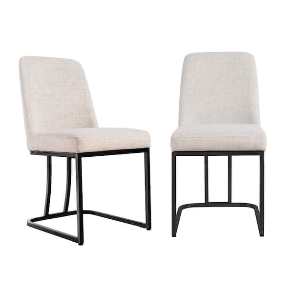 Dovelina 19 in. Beige Fabric Upholstered Dining Chairs with Steel Black Legs (Set of 2)