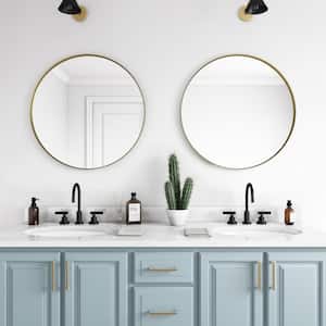24 in. x 24 in. Framed Round Bathroom Vanity Mirror in Gold