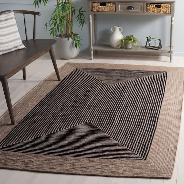 Braided Beige/Black 9 ft. x 12 ft. Striped Area Rug