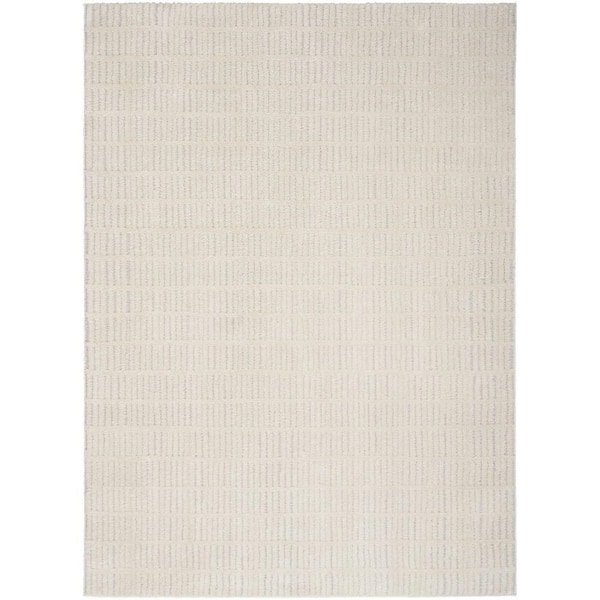 Nourison Cozy Modern Ivory Grey 9 ft. x 12 ft. Linear Contemporary Area Rug