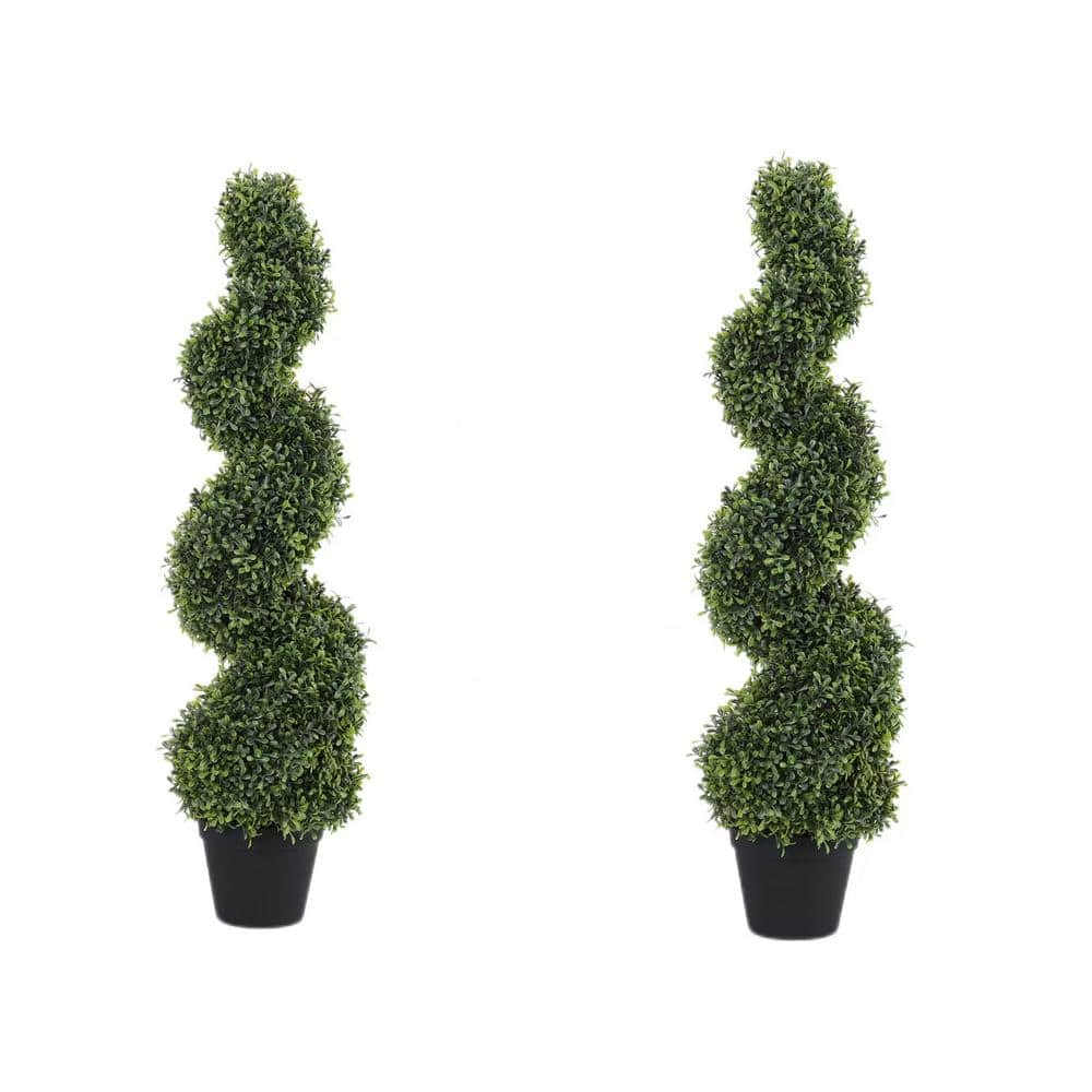 3 ft. Green Artificial Spiral Topiary Tree in Pot 2-Pack, Decorative Bonsai