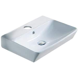 19.88 in. x 13.97 in. Rectangle Ceramic Bathroom Vessel Sink White Enamel Glaze