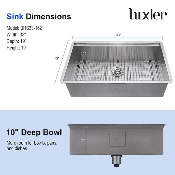 LUXIER 33 in. Undermount Single Bowl 16-Gauge Stainless Steel