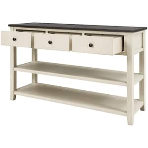 50 in. Beige Rectangle Wood Console Table with Two Open Shelves, Pine Solid Wood Frame and Legs for Living Room