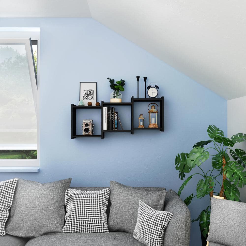 Black MDF 3-Cube Floating Wall Shelf