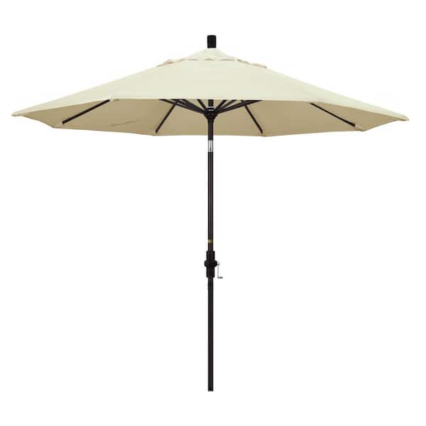 California Umbrella 9 ft. Bronze Aluminum Pole Market Aluminum Ribs Collar Tilt Crank Lift Patio Umbrella in Canvas Sunbrella