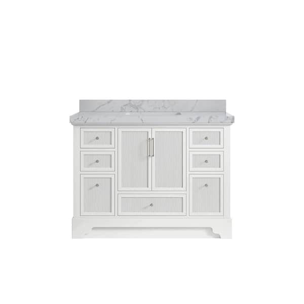 Willow Collections Alys 48 in. W x 22 in. D x 36 in. H Single Sink Bath Vanity in White with 2 in. Venatino Quartz Top