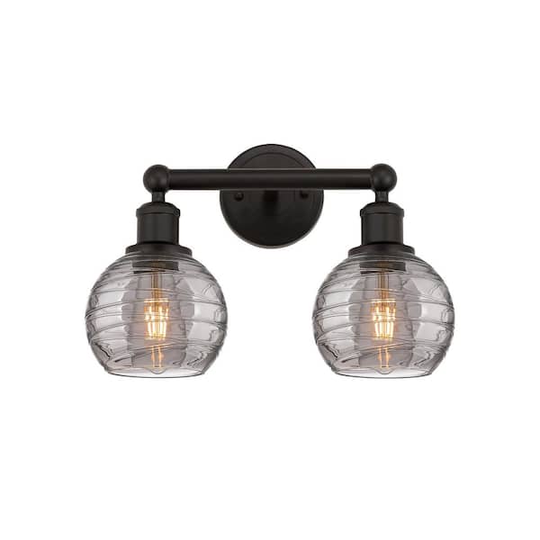 Athens Deco Swirl 14.88 in. 2-Light Oil Rubbed Bronze Vanity Light with Glass Shade
