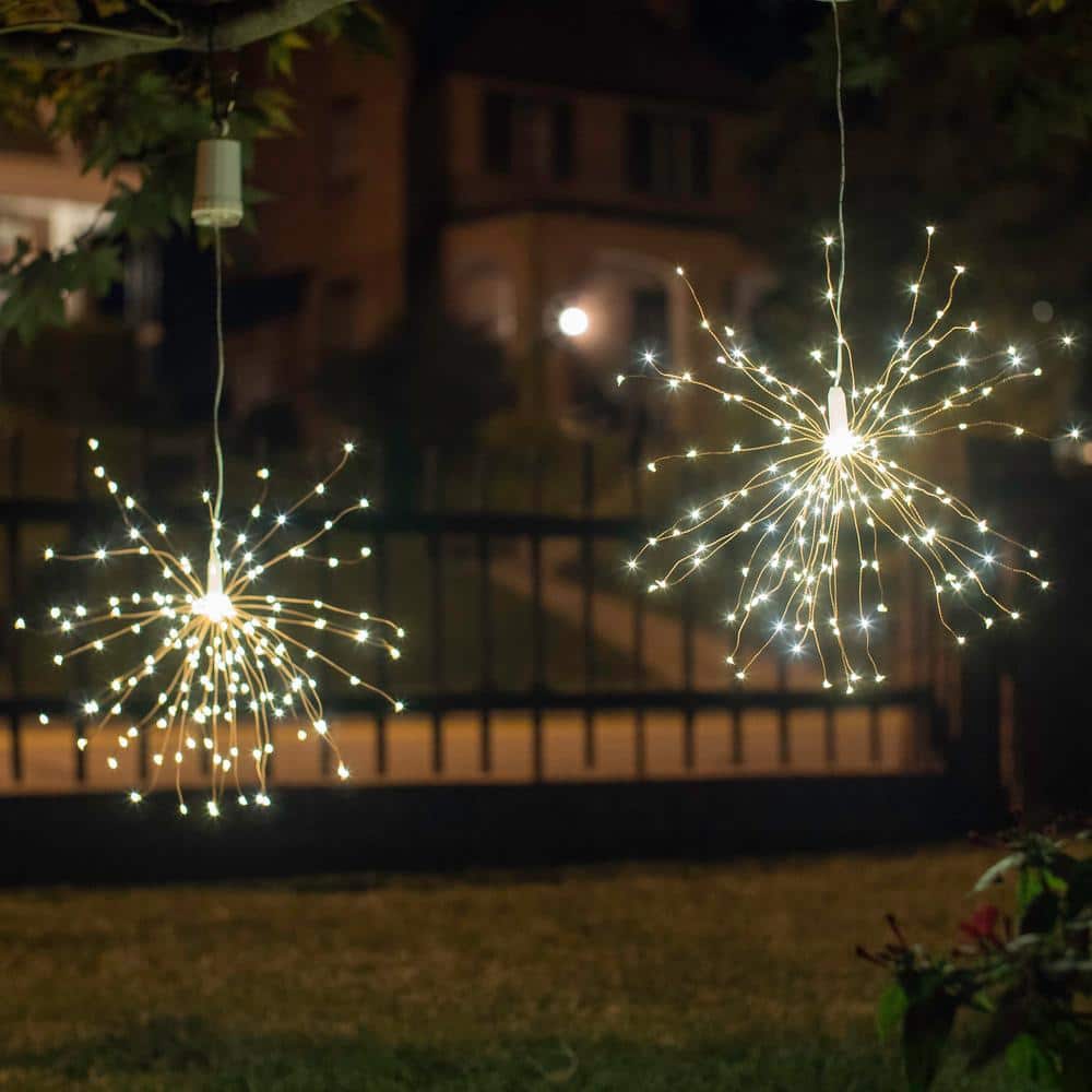 Ethereal Glow 16.5ft Warm White LED Starburst Lights with Remote - Set of 2