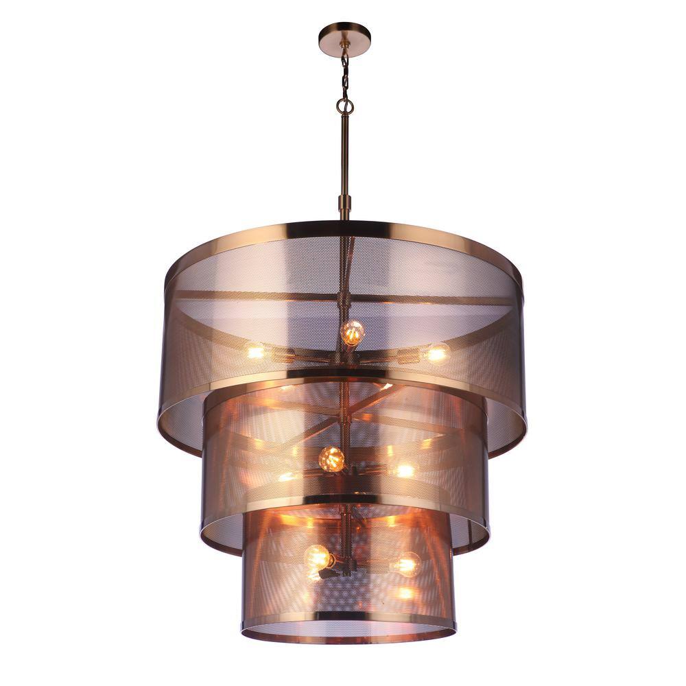 Satin Brass 12-Light Mesh Drum Pendant