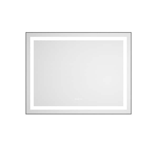 28 in. W x 36 in. H Rectangular Framed LED Anti-Fog Dimmable Wall Bathroom Vanity Mirror in Gun Ash