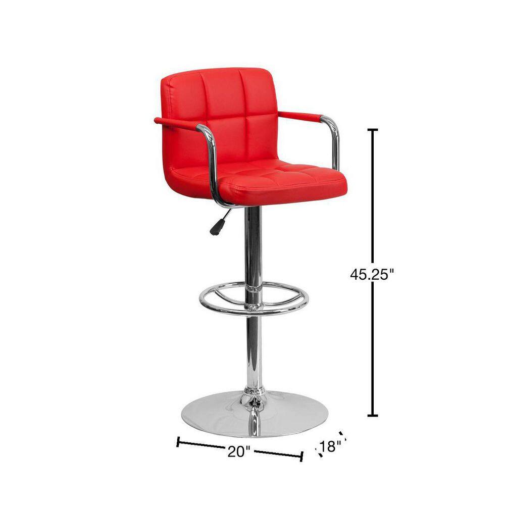 Red Adjustable Height Swivel Leather Bar Stool with Metal Base