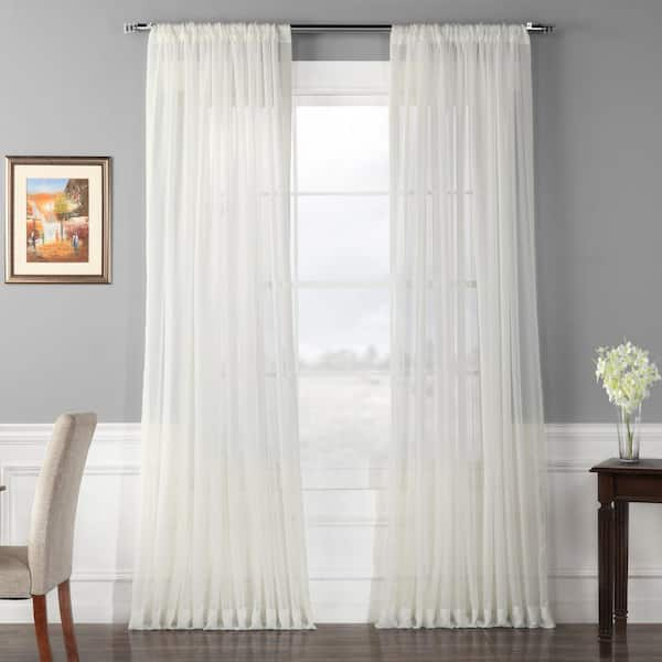 Exclusive Fabrics & Furnishings Off White Solid Extra Wide Rod Pocket Sheer Curtain - 100 in. W x 84 in. L (1 Panel)