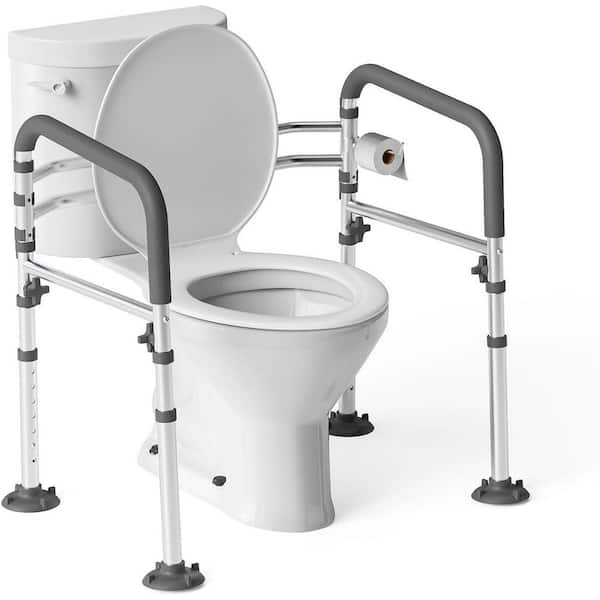 Safety Rail 24.41 in. x 24 in. Adjustable Foldable Support Frame Toilet Seat 24 in. Gray