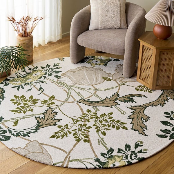 Jardin 6 ft. x 6 ft. Round Ivory/Green Sweet Floral Area Rug