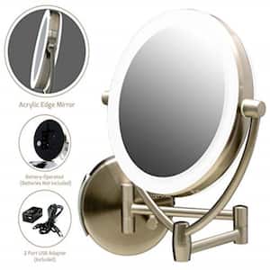 LED Lighted Makeup Mirror, Nickel Brushed Battery or USB Adapter Operated 1x 10x Magnification