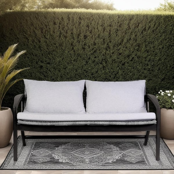 Armen Living Beckham Dark Eucalyptus Wood Outdoor Couch with White Cushions