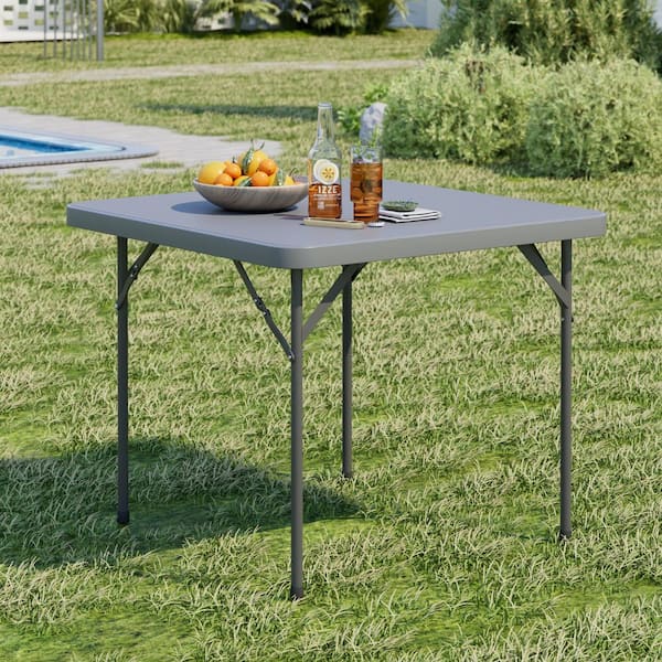 VECELO Folding Card Table Square with Mesh Bag, 34.25 in. Gray