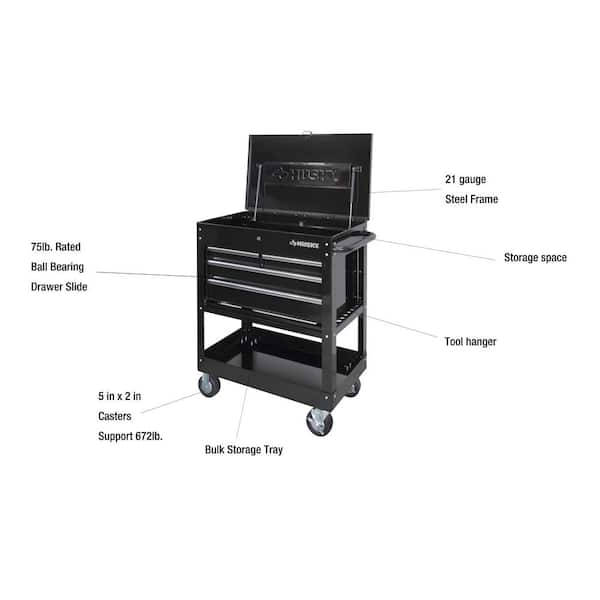 33 in. W 4-Drawer Mechanics Tool Utility Cart in Gloss Black