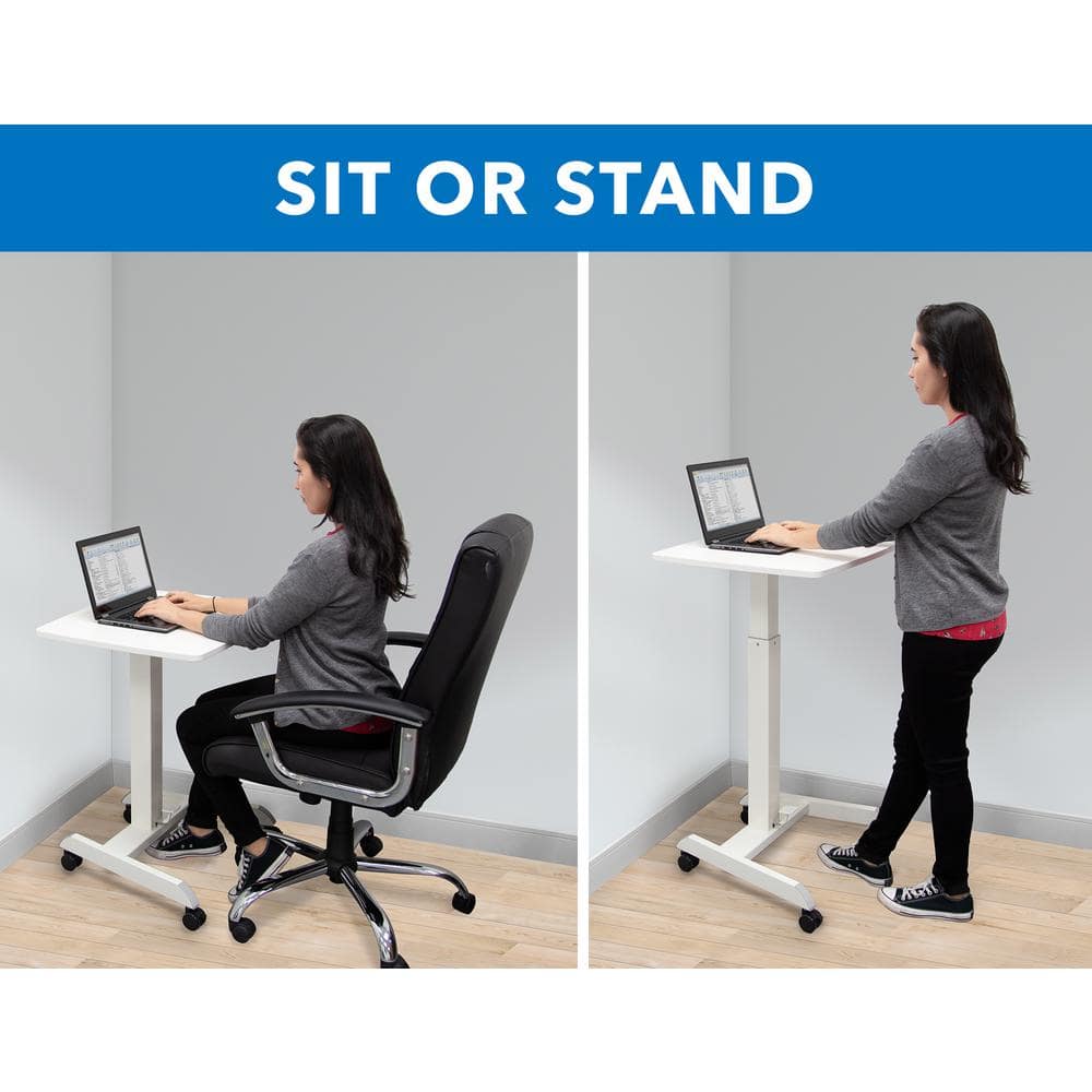 White Adjustable Height Rolling Laptop Cart with Pneumatic Lift