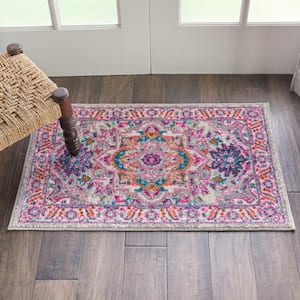 Passion Light Grey/Pink 2 ft. x 3 ft. Persian Modern Kitchen Area Rug