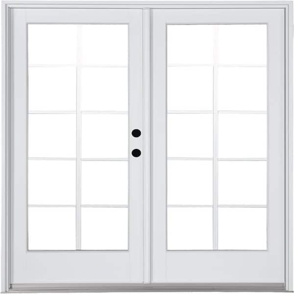 MP Doors 60 in. x 80 in. Fiberglass Smooth White Left-Hand Inswing Hinged Patio Door with 10-Lite GBG