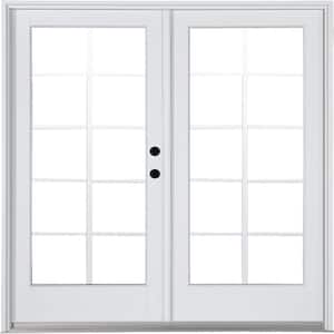 72 in. x 80 in. Fiberglass Smooth White Left-Hand Inswing Hinged Patio Door 10-Lite GBG