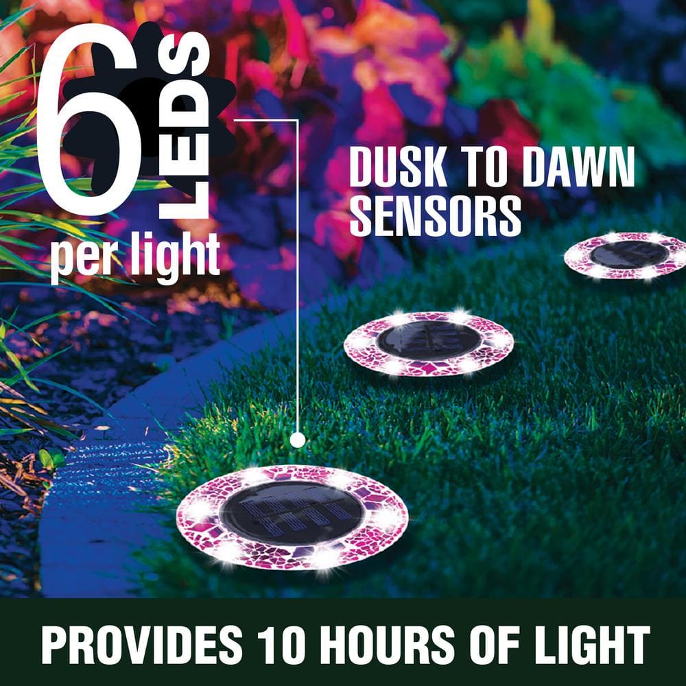 Pink Mosaic Solar LED Pathway Lights with Auto On/Off - 4 Pack