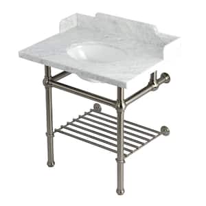 Pemberton 30 in. Marble Console Sink with Brass Legs in Marble White Brushed Nickel