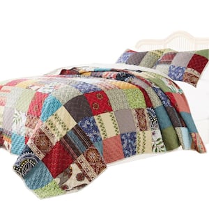 3-Piece Multicolor Solid Queen Size Microfiber Quilt Set