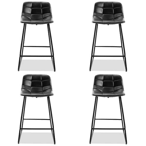 LUE BONA 33.07 in. Black Mid Century Modern Faux Leather Low Back Metal Frame Counter Height Bar Stool (Set of 4)