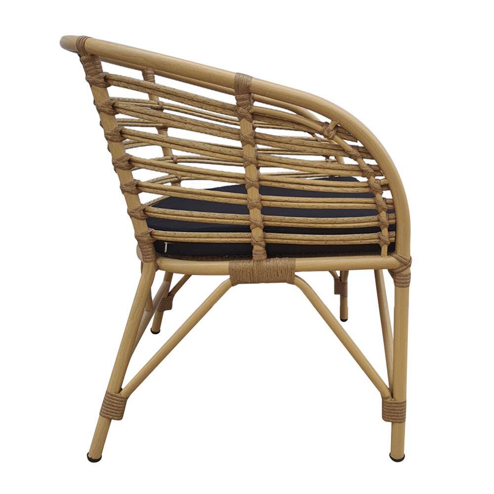 Boho Chic Aluminum and Wicker Club Chair with Beige Cushion