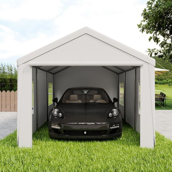 LATTOY 13x20ft Heavy Duty Carport, Portable Garage with Removable Sidewalls and Rolling Vent Doors and Windows, White