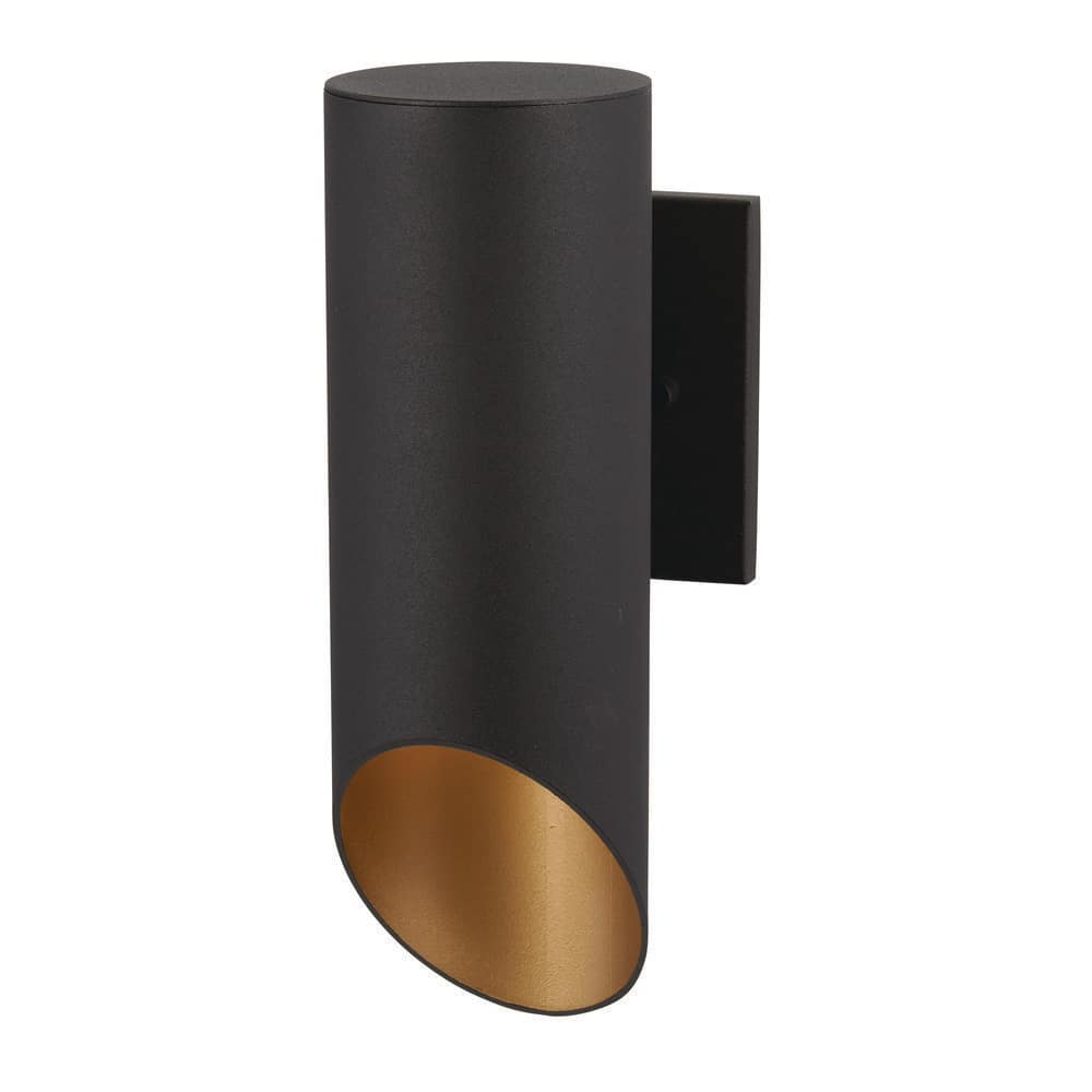 Black and Gold Metal Cylinder Outdoor Wall Light