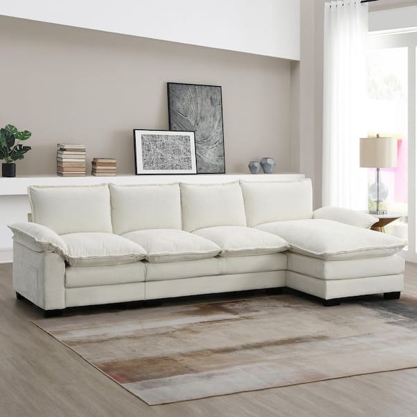 aisword 118 in. Double Cushions Chenille L-Shaped 5-Seat Sectional Sofa in Beige with Comfy Cloud Reversible Chaise