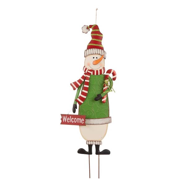 Glitzhome 3 ft. Metal Snowman Yard Stake or Standing Decor or Wall Decor (KD, 3-Function)