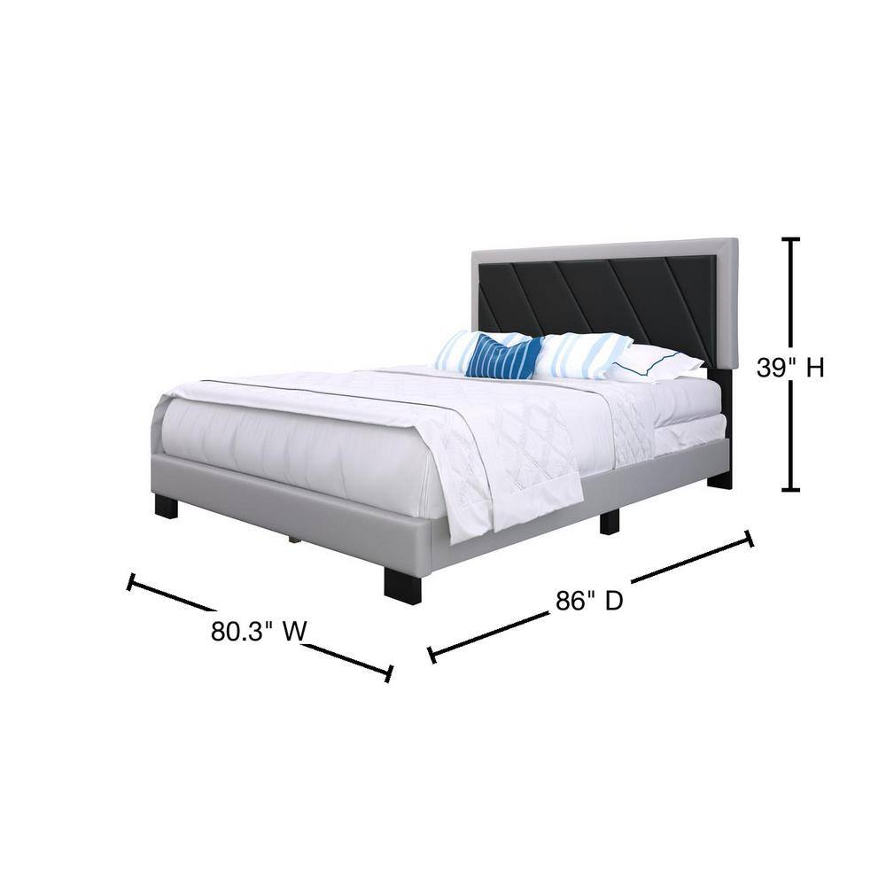 Saradan Two-Tone Black and Grey King Platform Bed with Tufted Faux Leather