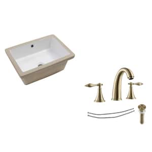 18 in. Round Corner Bathroom Sink Vessel Bath Basin in White Ceramic with Faucet and Pop-up Drain in Gold, Overflow