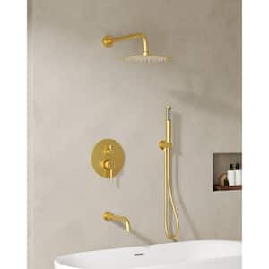 Single Handle 3-Spray 10 in. Wall Mount Tub and Shower Faucet in Brushed Gold (Valve Included)