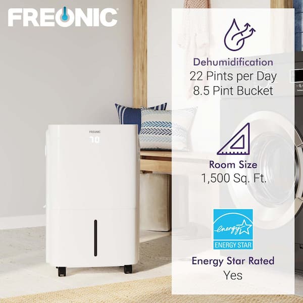 22 pt. Dehumidifier with Smart Dry for Bedroom, Basement or Damp Rooms up  to 1500 sq. ft. in White, ENERGY STAR