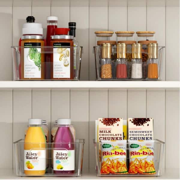 6-Pack Clear Plastic Pantry Organizers with 2 Dividers, Acrylic Storage Bins for Kitchen, Snack and Spice Packets