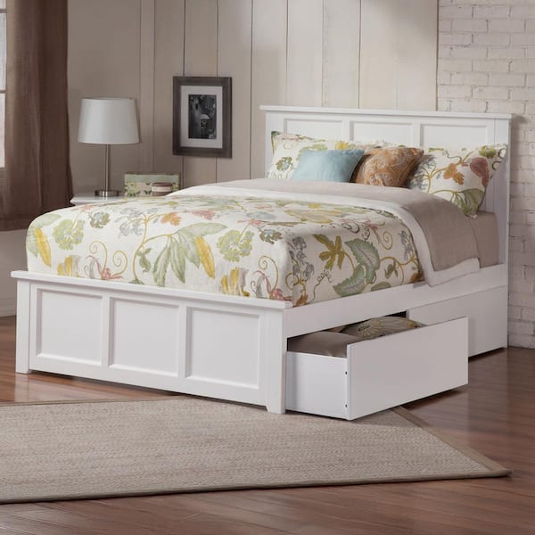 Madison White Queen Platform Bed with Matching Foot Board with 2-Urban Bed Drawers