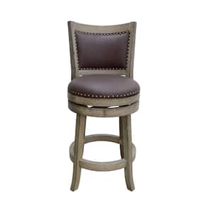 Cantabria 37.5 in. H Weathered-White Wire-Brush and Dark Mocha Swivel Wood Counter Stool