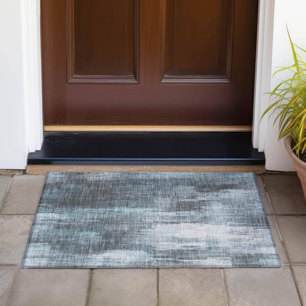 Teal Rectangular Machine Washable Stain-Resistant Rug