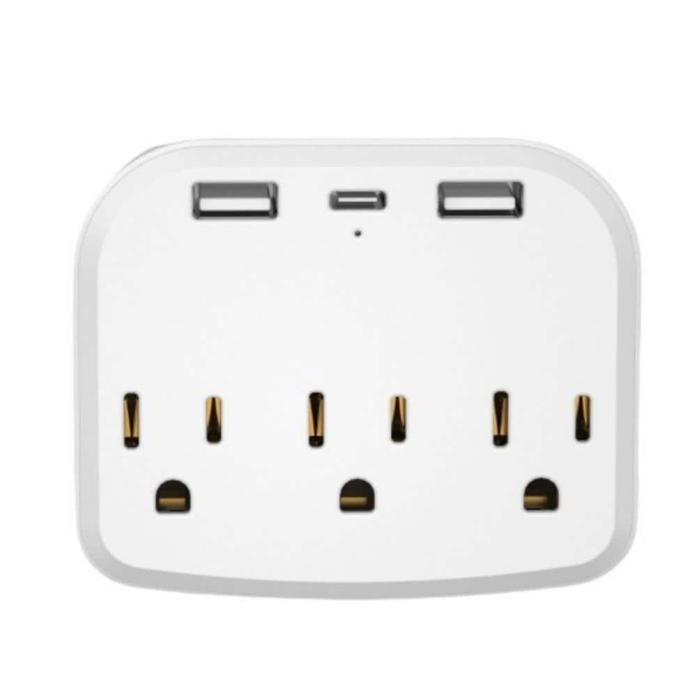 1-Piece Multi Plug Outlet USB Wall Charger 3-Outlet Surge Protector Power Strip with 2 USB Ports and 1 Type-C, White price history on PriceWatchPro