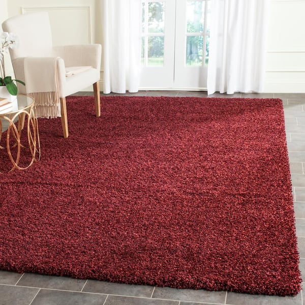 Santa Monica Shag Maroon 7 ft. x 7 ft. Square Solid Area Rug