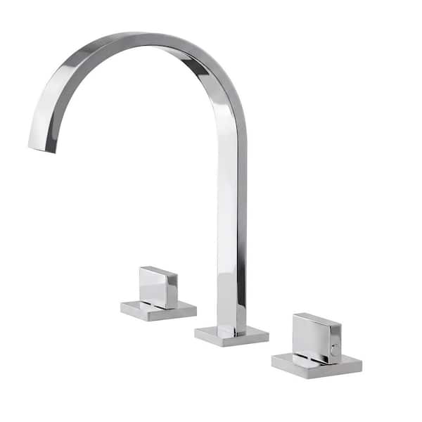 8 in. Widespread Waterfall High-Arc 2 Handle Bathroom Faucet Pop-Up Drain Included in Polished Chrome