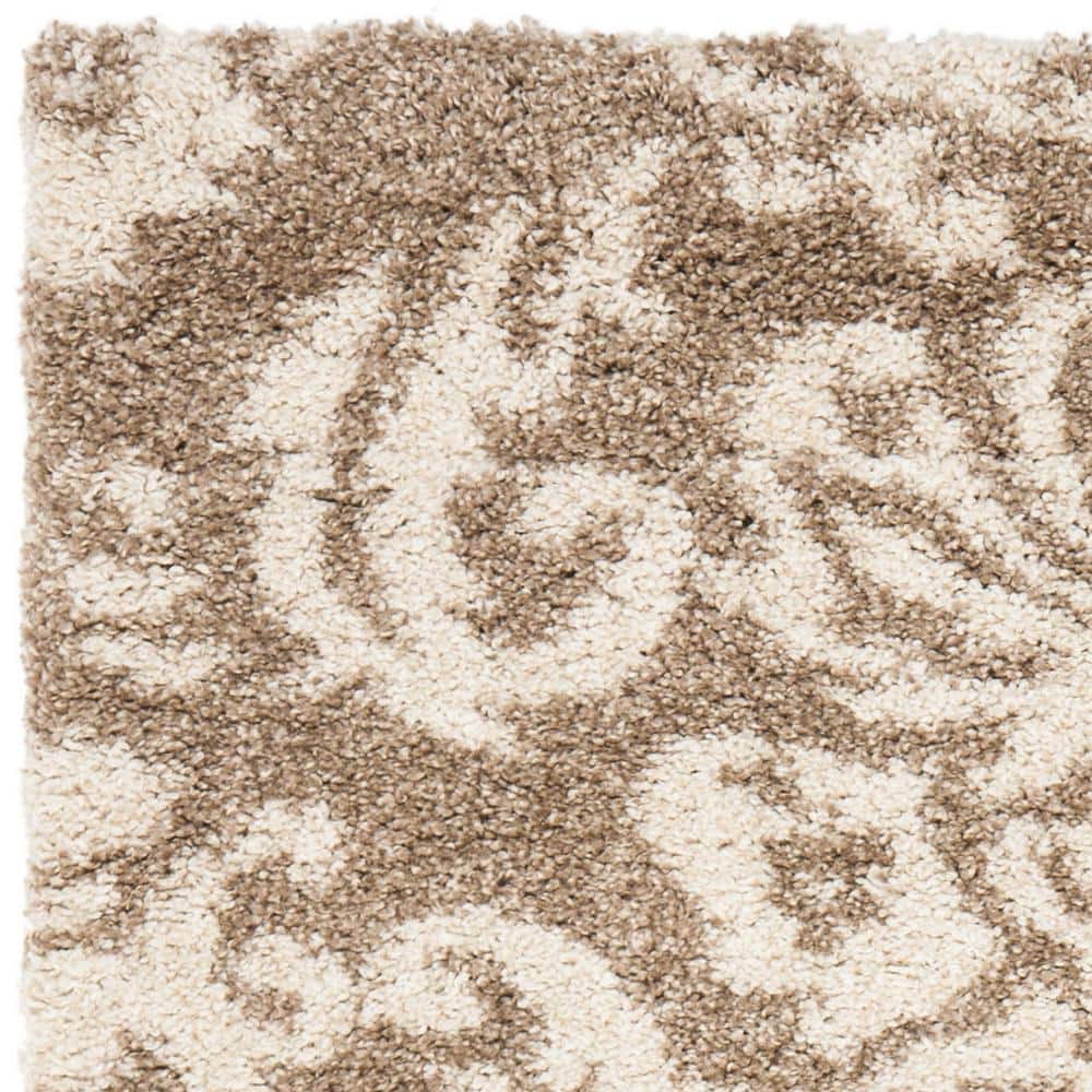 Beige and Cream Floral Shag Synthetic Area Rug